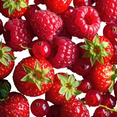 Close-up of assorted ripe red berries; a vibrant healthy mix