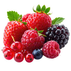 Vibrant assortment of fresh berries. Red, purple, and blue hues. Lush detail