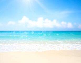 Obraz premium Soft focus shot of a pristine beach with gentle waves, sun, and clear water