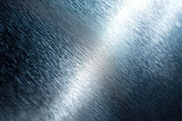 Close-up of a brushed metal surface, featuring diagonal lines, a bright central highlight, and a cool blue-grey color palette.