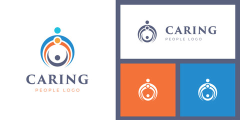 Parent Caring People Logo Design with Abstract Family and Circle Symbol Represents Love, Protection, and Community Support Graphic Concept for Health, Charity, and Social Organization Branding
