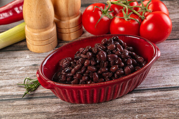 Canned black beans in the bowk