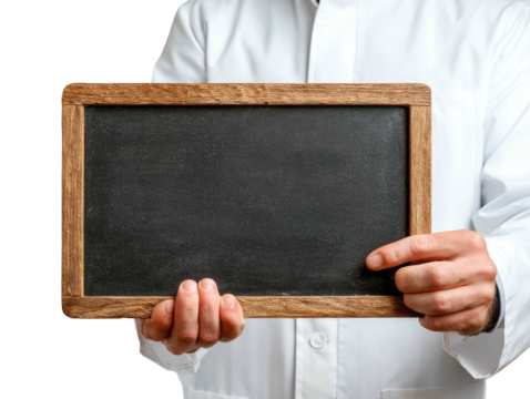 Doctor holding a blank blackboard - Powered by Adobe