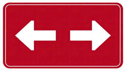 Two white arrows pointing left and right on a red background