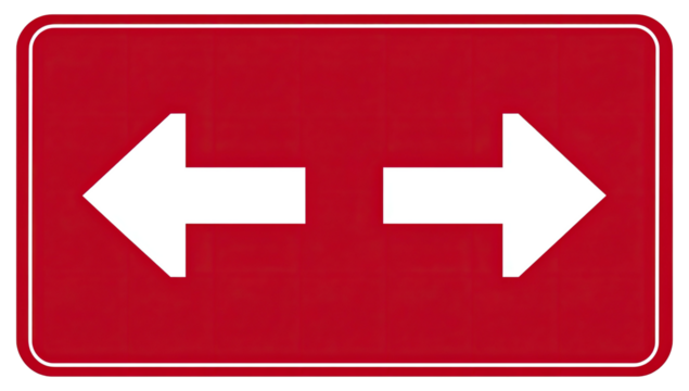 Two white arrows pointing left and right on a red background