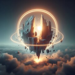 Shattered Core Halo — Futuristic Floating Fragment Scene