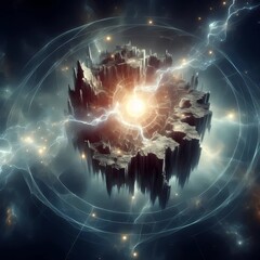 Quantum Rift Island — Floating Energy Core Visualization