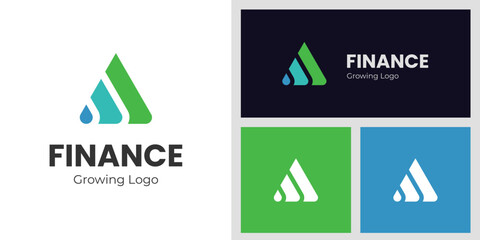 Finance Growth Logo Design with Abstract Triangle and Water Drop Symbol Represents Stability and Sustainable Business Development Graphic Concept for Financial, Corporate, and Investment Branding