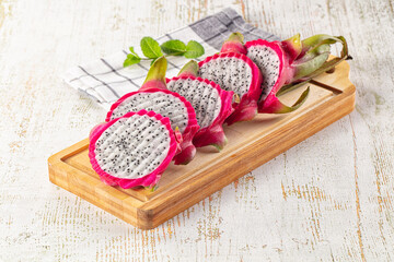 Ripe juicy dragon fruit Pitahaya slices