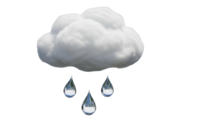 Isolated overcast cloud with droplets of rain for weather icon or forecast symbol