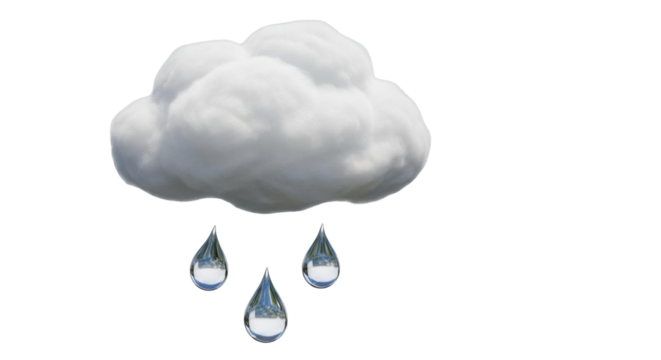 Isolated overcast cloud with droplets of rain for weather icon or forecast symbol