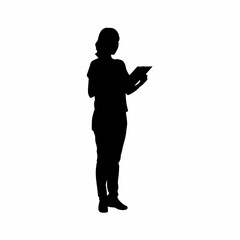 Silhouette of a rehab nurse recording patient progress notes isolated on white background