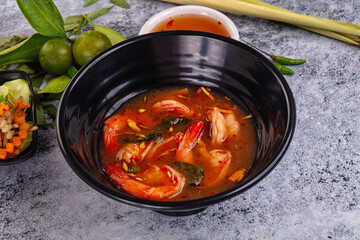 Asian sour spicy soup with prawn