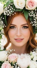Portrait of a Beautiful Woman with Flower Crown - A Celebration of Natural Beauty.