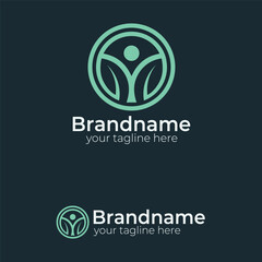 Circle Human Leaf Logo Vector Icon Design Template for Nature Health Wellness Eco Organic Natural Life Care
