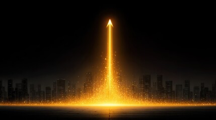 Golden Arrow Rising Above City Skyline Symbolizing Growth and Success