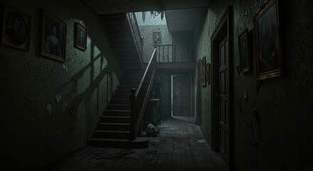Interior of a haunted house or abandoned house