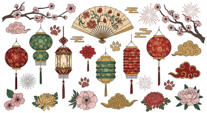 chinese new year decoration with lanterns - Powered by Adobe