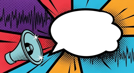 Megaphone Announcement with Speech Bubble in Pop Art Style.