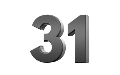 Sleek. metallic Black number 31 Thirty one with a glossy surface. 3d illustration