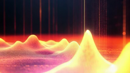 Abstract audio waveform visualizing data with glowing particles