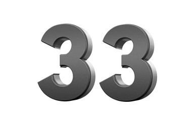 Sleek. metallic Black number 33 Thirty three with a glossy surface. 3d illustration