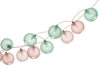 Isolated Festive String Lights with Pastel Ornaments for Christmas Tree Decoration