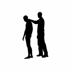 Silhouette of rehabilitation specialist massaging patient s shoulder for muscle recovery isolated on white background