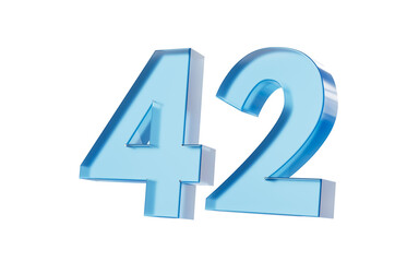 3d Glossy Blue number 42 Forty two with a smooth finish and reflective highlights. 3d illustration