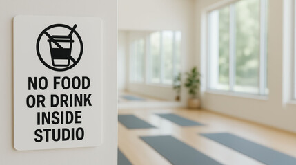 No food or drink inside yoga studio   restriction discipline rule regulation and protective guideline for safety awareness respect and cleanliness in professional environment