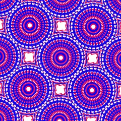 Colorful geometric floral seamless pattern with mandala circles and vintage decorative elements