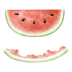 水彩画風のカットしたスイカのイラスト