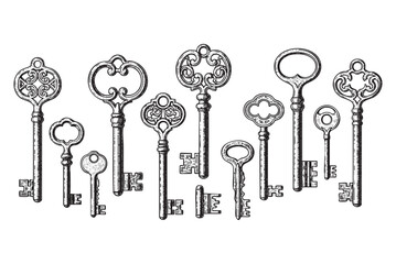 Skeleton Keys Set engraving vector illustration