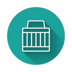 White line Car air filter icon isolated with long shadow background. Automobile repair service symbol. Green circle button. Vector