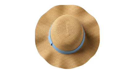 Isolated sun hat with blue ribbon for warm summer weather vacation adventures fashion