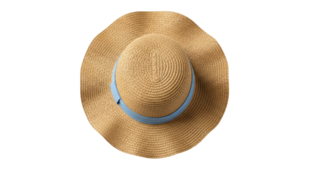 Isolated sun hat with blue ribbon for warm summer weather vacation adventures fashion