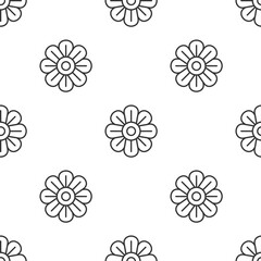 Grey line Flower icon isolated seamless pattern on white background. Vector