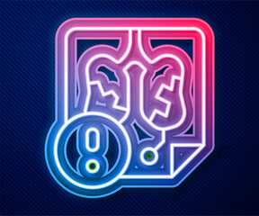 Glowing neon line Disease lungs icon isolated on blue background. Vector
