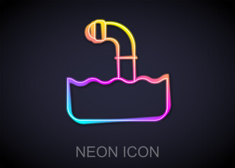 Glowing neon line Periscope in the waves above the water icon isolated on black background. Vector