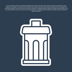 Blue line Trash can icon isolated on blue background. Garbage bin sign. Recycle basket icon. Office trash icon. Vector
