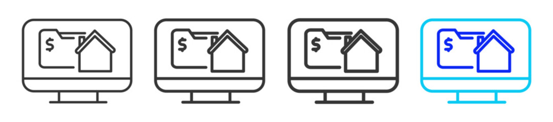 Mortgage Data Management Icon Set Collection in Creative Outline Style for Business Featuring Multiple Thickness Variations Perfect for Mortgage Backed Security