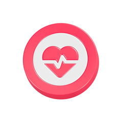 heart beat icon button 3d rendering 