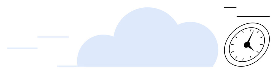 Blue cloud with clock and dynamic lines suggesting motion and efficiency. Ideal for time management, cloud computing, speed, deadlines, productivity, efficiency, simple flat metaphor