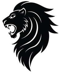 Obraz premium Vector tattoo silhouette of a roaring lion head illustration on a white background for wild animal mascot symbol art