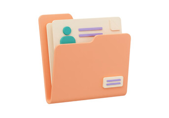 Peach folder with documents isolated on transparent background, personal data file for business and organization PNG