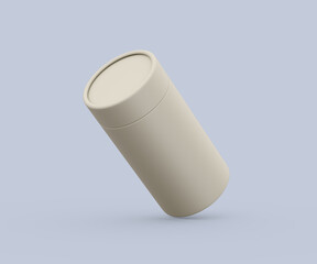 Minimalist beige paper tube packaging mockup for branding design. 3d illustration