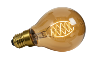 Vintage Edison bulb isolated on white, antique style lightbulb with glowing filament for retro decor and atmospheric lighting
