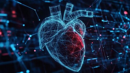 Human heart wireframe detecting digital health problem