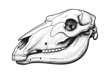 Horse Skull Bone Structure and Dental Anatomy engraving vector illustration