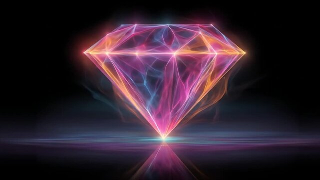 Abstract diamond illustration with glowing lines and reflective surface